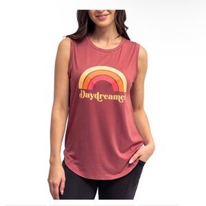 Daydreamer Women's Vintage Rainbow Muscle Tee in Rust